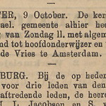 Simon de Vries benoemd als onderwijzer en voorzanger in NIW 13-10-1899